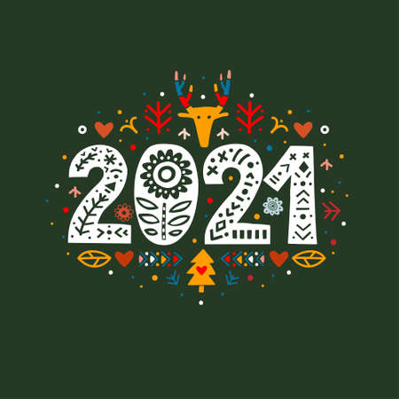 2021 Merry Christmas Calligraphy Template. Vectorのイラスト素材