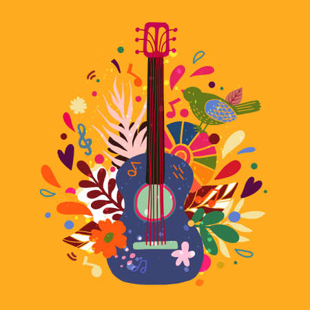 Guitar flat hand drawn vector illustration. Vectorのイラスト素材