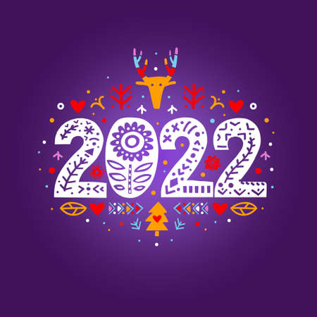 2022 Merry Christmas Folk Calligraphy Template. Vector illustrationのイラスト素材