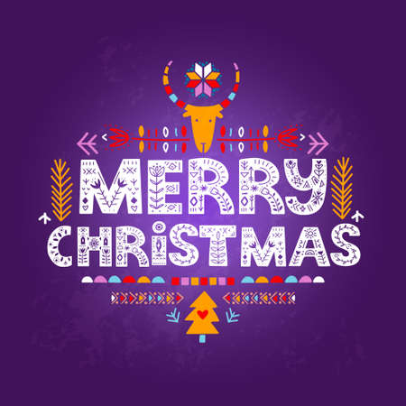 Merry Christmas lettering in Scandinavian style. Vector illustrationのイラスト素材