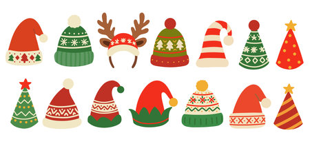 Christmas and winter Hats. Santa hatのイラスト素材
