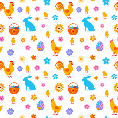Easter egg and chick, bunny seamless vector pattern.のイラスト素材