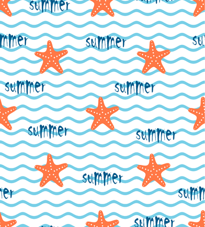 Seamless wave pattern. Summer time background. Vector illustration.のイラスト素材