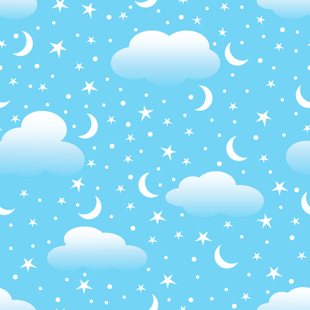 Clouds, moon and stars in the sky.  Vector illustration.のイラスト素材