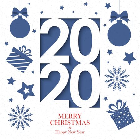 2020 Merry Christmas and Happy New Year. Holiday background greeting card  Illustration.のイラスト素材