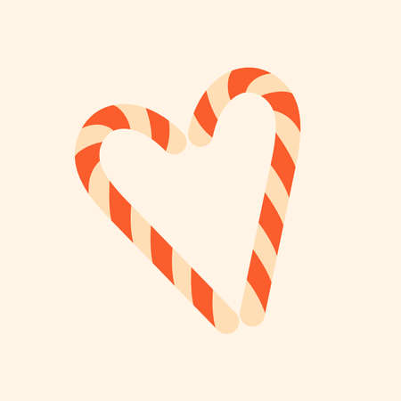 Candy cane love sign on a white background. Symbols Christmas and Happy New Year, retro style vector illustration.のイラスト素材
