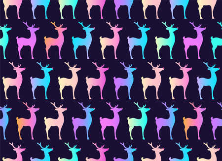The colored deers on a dark background. Christmas seamless pattern. Vector Illustration.のイラスト素材