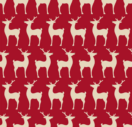 The stylized deers on a red background. Christmas seamless pattern. Vector Illustration.のイラスト素材
