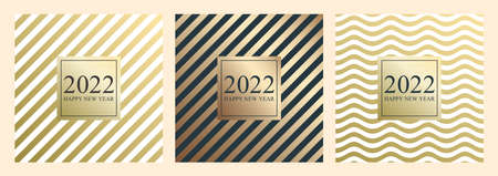 2022 Happy New Year gold card for your design. Vector illustration.のイラスト素材