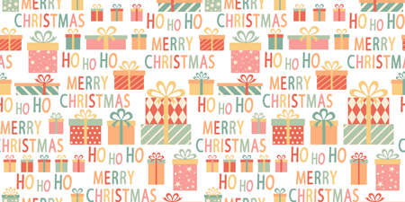Seamless pattern, Christmas gift box on a white background. Vector illustration.のイラスト素材