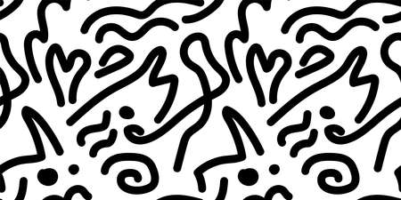 Abstract black lines on white background, seamless pattern, vector illustration.のイラスト素材