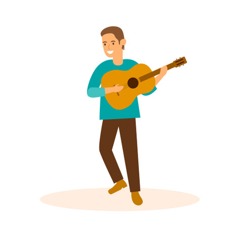 Man playing guitar, cartoon vector Illustration isolated on a white background.のイラスト素材
