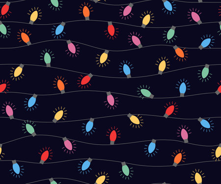 Seamless pattern with colorful Christmas lights on dark background. vector illustration.のイラスト素材