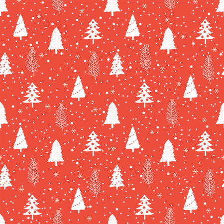 Seamless pattern with Christmas trees and snowflakes. winter forest. vector illustration.のイラスト素材