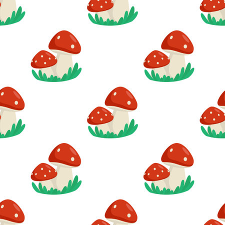 Seamless pattern with red mushrooms on green grass. vector illustrationのイラスト素材