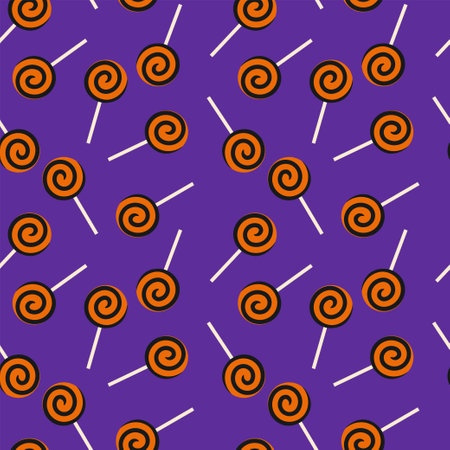 Halloween seamless pattern, candies on purple background, vector illustration.のイラスト素材