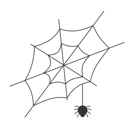 Vector illustration of a web with a spider on a white background, a picture for the holiday of halloween.のイラスト素材