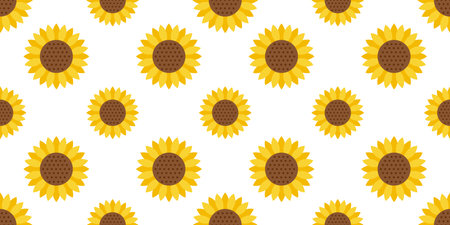 Sunflower seamless pattern on white background vector illustration, summer designのイラスト素材