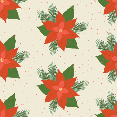 Poinsettia vector seamless illustration. Christmas traditional plants. Winter background.のイラスト素材