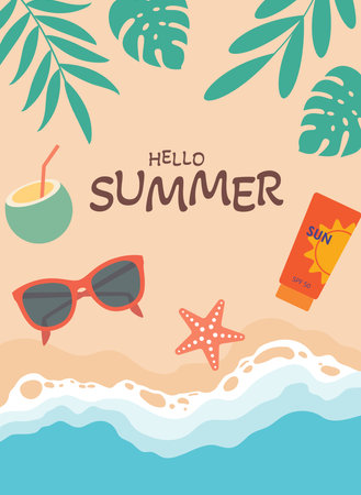 Hello Summer. Vector Illustration. Beach Vacationのイラスト素材