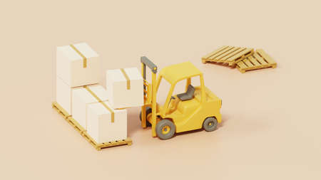 Forklift truck with cargo boxes on pallet for transport.Shipping and delivery.3d rendering.の写真素材