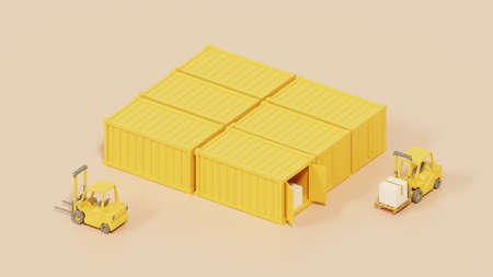 Forklift carrying goods boxes to Container for transport.Shipping and delivery. on white...