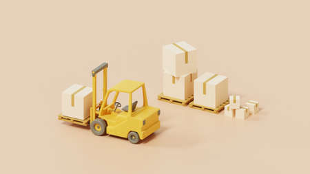 Forklift truck with cargo boxes on pallet for transport.Shipping and delivery.3d rendering.の写真素材