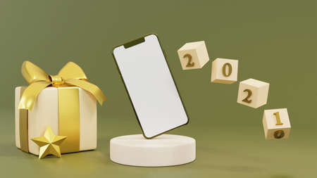 Realistic gift box with new year cubes.3d rendering.の写真素材