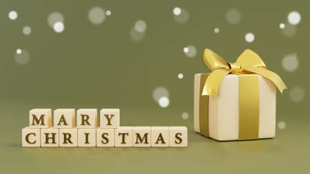 Realistic gift box with new year cubes.3d rendering.の写真素材