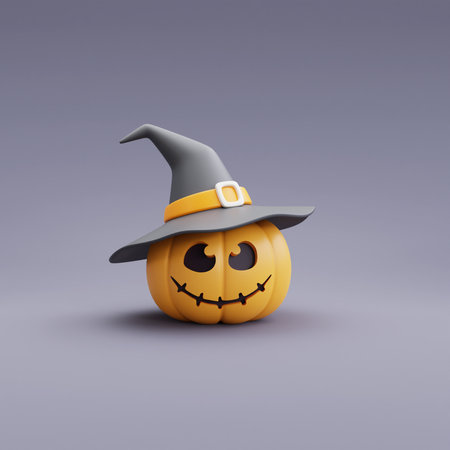 Happy Halloween concept ,Opened 3d gift box with Pumpkin characters and candy on purple background.3d rendering.の写真素材