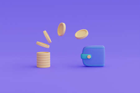 Mobile banking transaction concept,Online money transfer payment,coins,wallet.3d render.