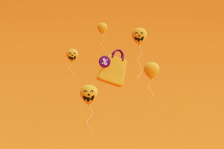 Halloween decorations with smartphone on yellow background for celebration Halloween sale template.minimal concept.3d render.の写真素材
