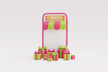 Online shopping for Christmas and New Year gifts,Colorful Christmas gifts, bags and cart with...