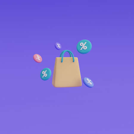 Online shopping concept with shopping bag , Digital marketing promotion.3d render illustration.の写真素材