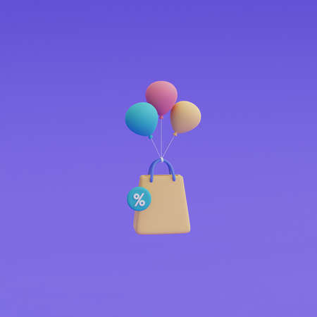 Online shopping concept with shopping bag , Digital marketing promotion.3d render illustration.の写真素材