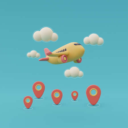 3d render of  yellow airplane,Tourism and travel concept,minimal style,Flat lay.