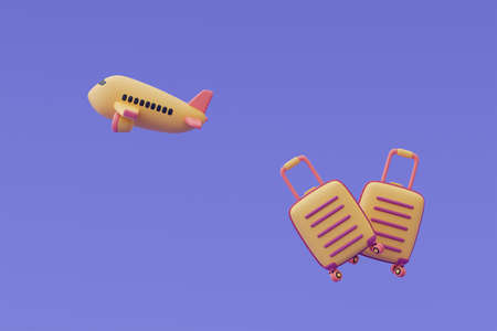 3d render of airplane window scene with empty podium stage surrounded by traveler accessories for...