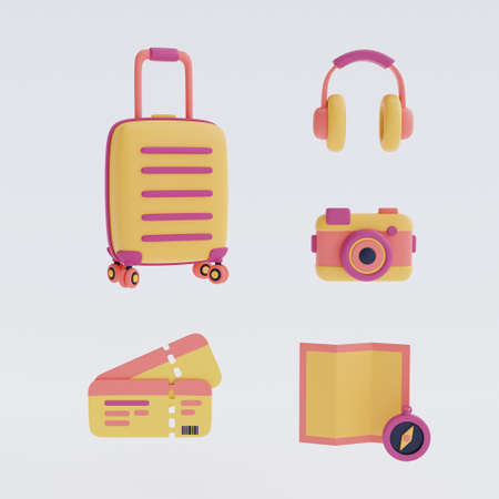 Set of bagpack,Tourism and travel concept,minimal style,Flat lay.3d render.
