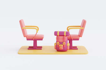 3d rendering of summer vacation concept ,Blue mock up display with beach chairs,umbrella and colorfull summer elements,minimal style.3d render.の写真素材