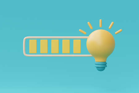 3d render yellow light bulb on blue background,idea loading concept,creativity for business...