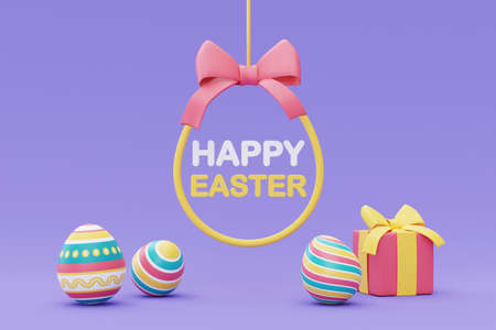 Happy Easter with colorful easter eggs,International Spring Celebration,minimal style,3d rendering.