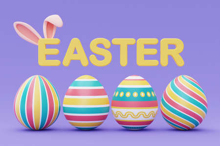 Happy Easter with colorful easter eggs,International Spring Celebration,minimal style,3d rendering.