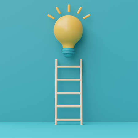 3d render glowing light bulb with stair, idea and development,Creativity and innovation...