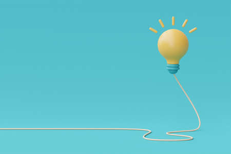 3d render yellow lightbulb floating isolate on blue background.minimal style,3d rendering.