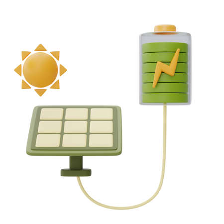 Alternative source of electricity concept with solar panels and battery,eco friendly,clean energy,3d...