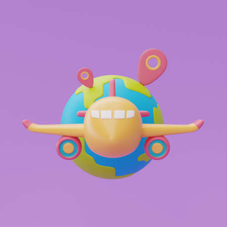 Airplane flying around the world with location pin,Tourism and travel plan to trip concept,holiday...