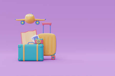 colorful suitcase with airplane,Tourism and travel plan to trip concept,holiday vacation,summer...
