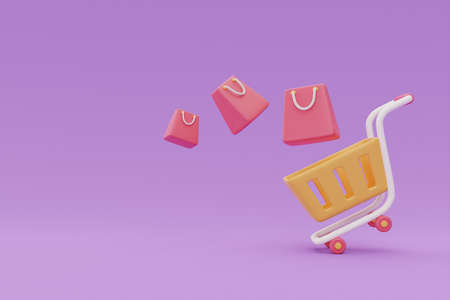 Online shopping store on laptop with BIG SALE sign on purple background, digital marketing...