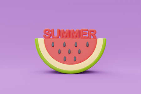 Slice of watermelon with sunglasses isolate on red background, summer fruits, 3d rendering.の写真素材