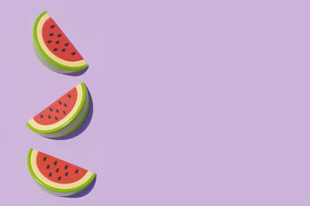 Slice of watermelon isolate on purple background, Summer time concept, 3d rendering.